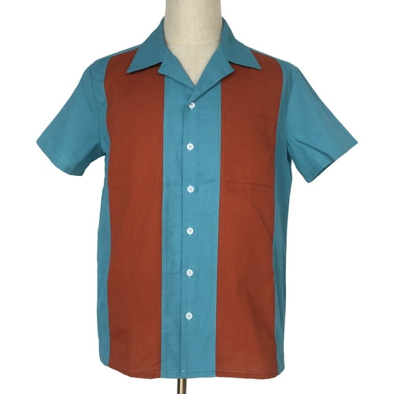 Vintage Style Contrast Color men Bowling Shirts