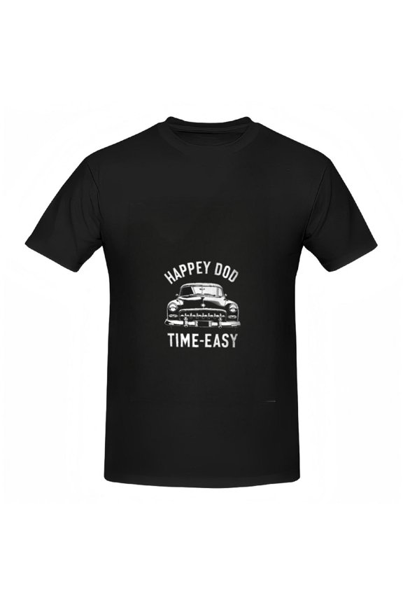 Vintage Style Cotton Short Sleeve T-Shirt for Women - " HAPPY DDD TIME - EASY " Graphic with Classic Car Design - Nostalgic Tee Top