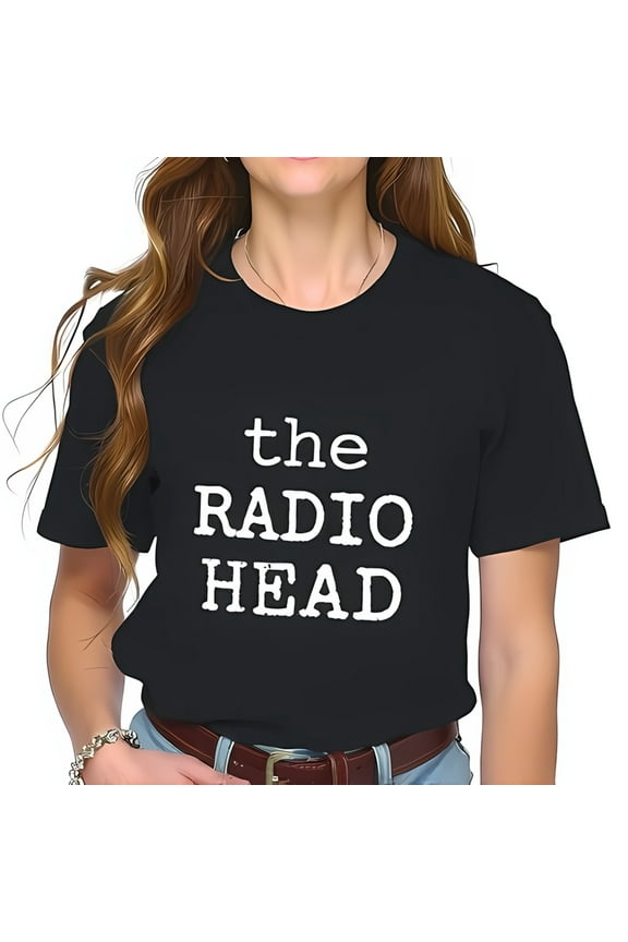 Vintage Style Cotton Short Sleeve T-Shirt for Women - 'the RADIO HEAD' Band Name in White Typewriter Font