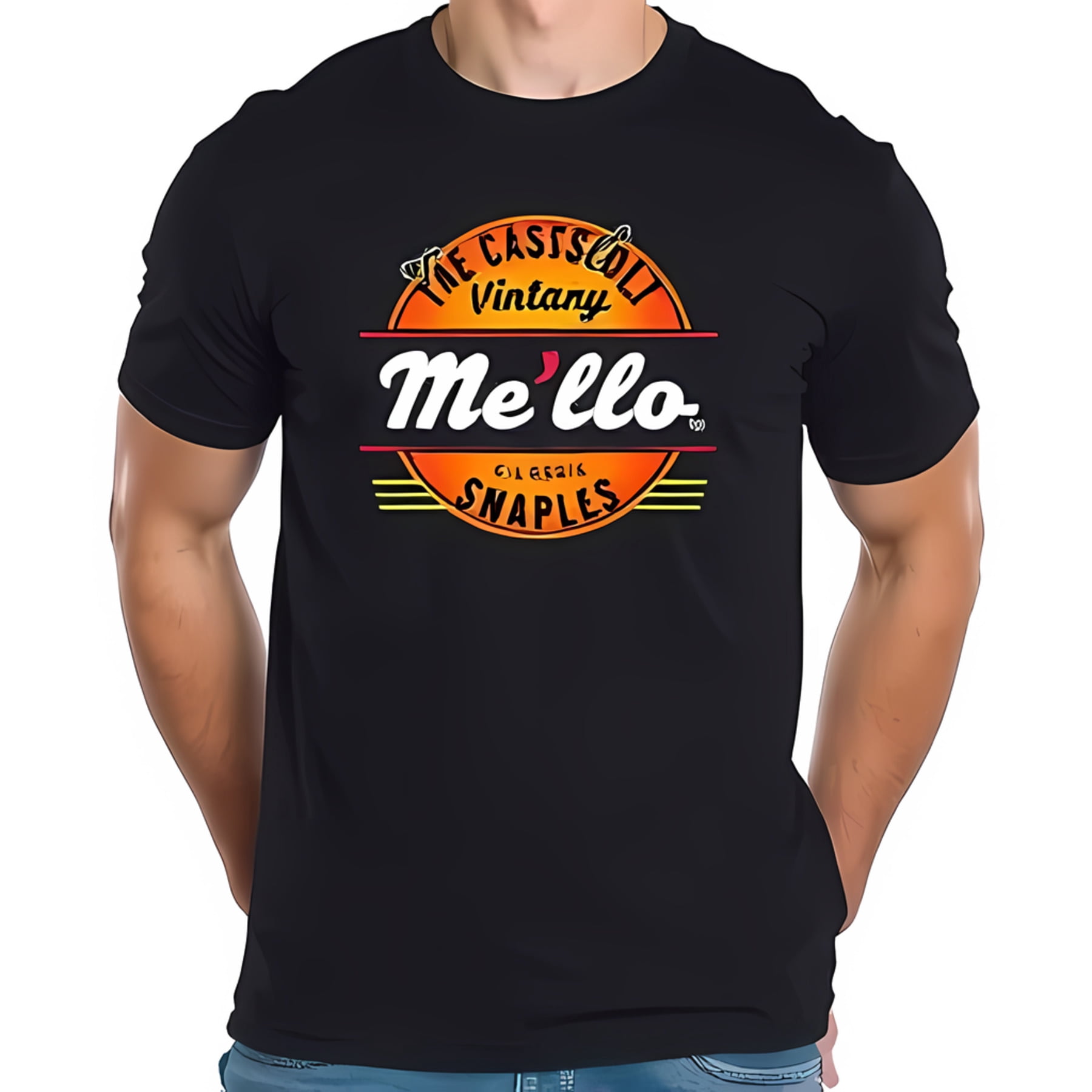 Vintage-Style Cotton Short Sleeve T-Shirt with Retro Circular Design ...