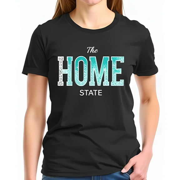 Vintage Style Cotton Short Sleeve T-Shirt with Teal " The HOME STATE " Graphic - Casual Wear for State Pride