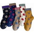 thumbnail image 1 of Vintage Style Crew Socks with Cute Floral Cuff for Women, 1 of 7