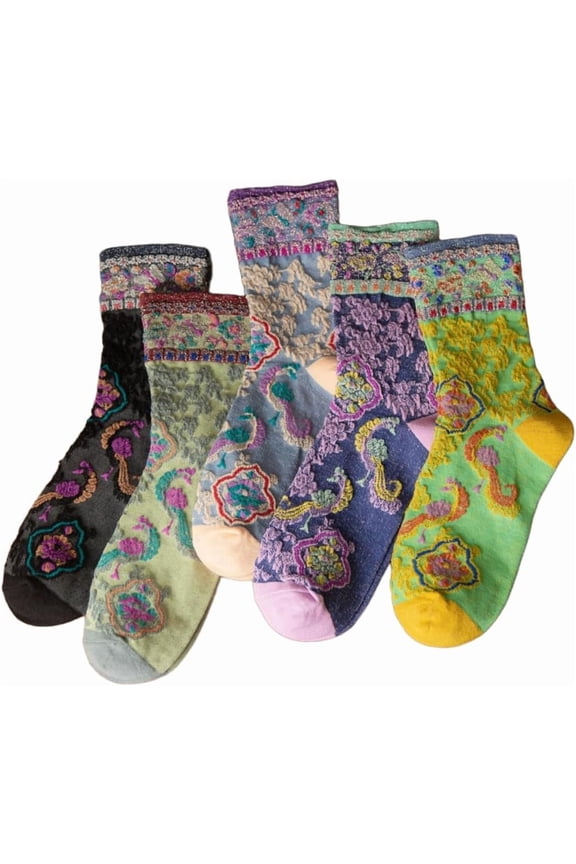 Vintage Style Crew Socks with Cute Floral Cuff for Women
