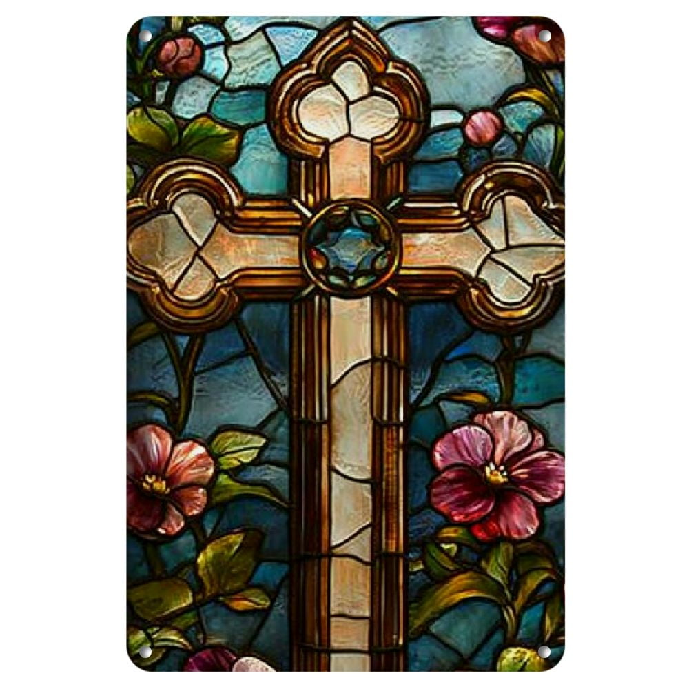 Vintage-Style Cross Metal Wall Decor Sign,Easy Hang For Home, Garden ...