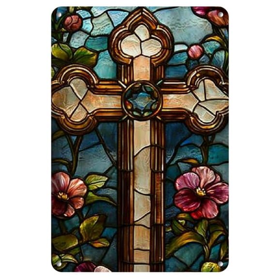 Vintage-Style Cross Metal Wall Decor Sign,Easy Hang For Home, Garden, Garage - No Power Needed