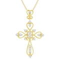 thumbnail image 1 of AFFY Vintage Style Cross Pendant Necklace In 14k Solid Yellow Gold Round Cut White Natural Diamond (0.52 cttw), 1 of 1
