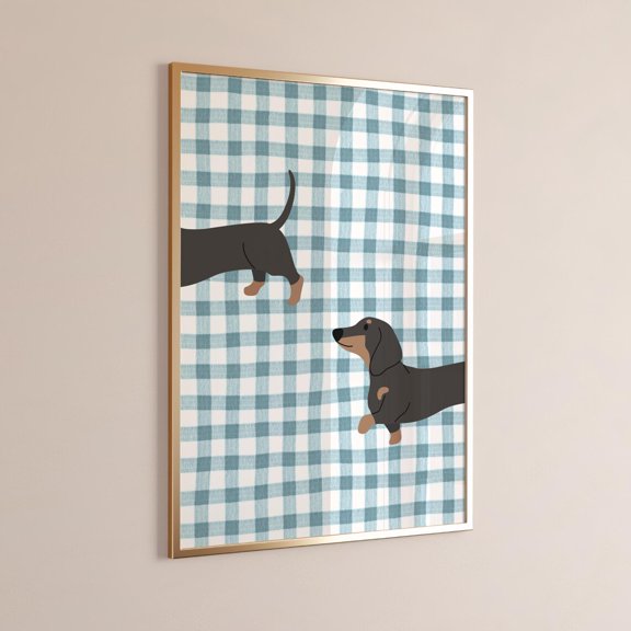 Vintage-Style Dachshund Print – Blue/Cyan Plaid Pattern, Dog Wall Art Wall Art, Modern Wall Decor, 12x18 UNFRAMED