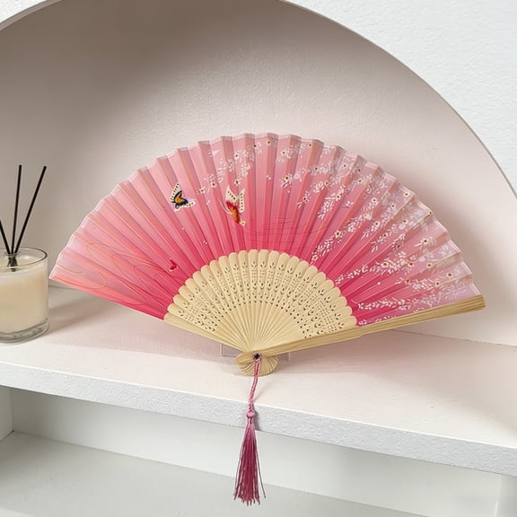 Vintage Style Decorative Folding Fan, Durable Bamboo Rib Silk Fan, Tassel Portable Hand Fan, Stage Prop Ornament for Wedding, Party, Home, Festival & Daily Decoration