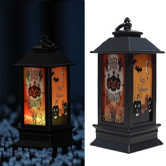 Vintage Style Decorative Lantern,LED Vintage Lantern Flickering Flame,Halloween Lamp Lantern Halloween Pumpkin Lights Led Night Light with Battery for Ghost Party Home Outdoor Yard Decor