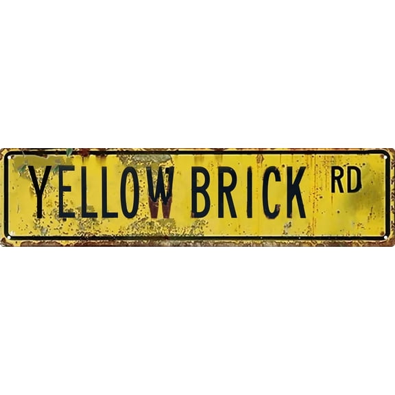Vintage Style Decorative Metal Tin Sign 8x12 in Yellow Brick Rd Wall Hanging Plaque for Home Garden Bar Decor Fun Gift 4x16