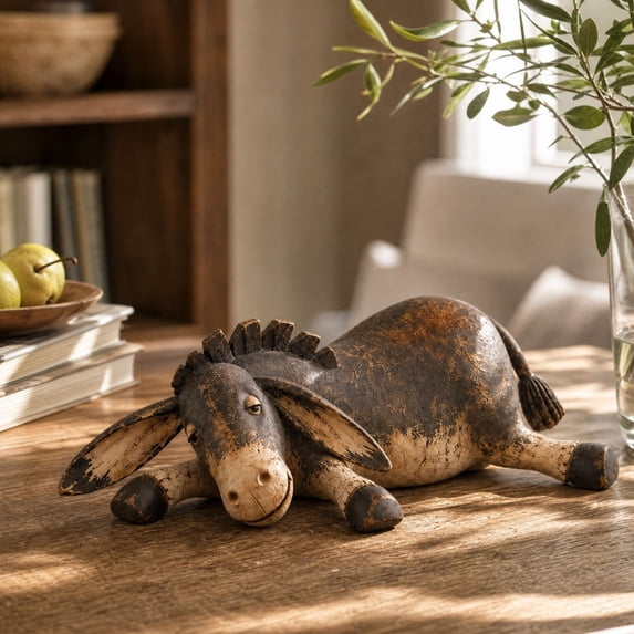 Vintage Style Donkey Animal Ornament, Farmhouse Donkey Figurine, Rustic Animal Statue for Home Shelf, Entryway Console, Study Desk, Cottage Decor and Animal Lover Gifts