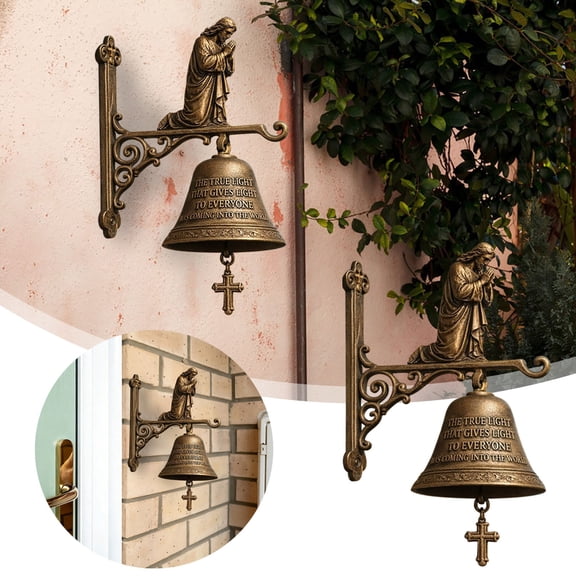 Vintage Style Doorbell Hanging Ornament, Decorative Outdoor Bells with Pull Cord, Rustic Home Decor for Garden Gate, Patio, Porch, Farmhouse Entryway, Antique Sounding Bell Chime Decoration