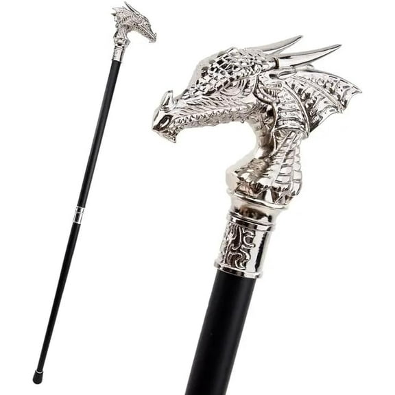 Vintage Style Dragon Silver Cane - Gothic Alloy Handmade Walking Stick with Intricate Dragon Design Collectible Gift for Unisex Adult