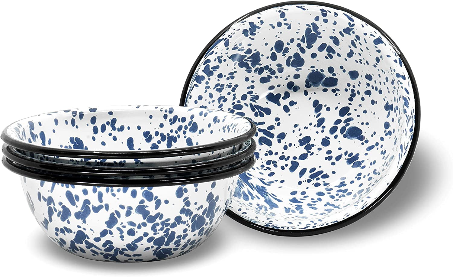 VintageStyle Enamelware Metal Cereal Bowls Set of 4 Navy Blue Marble