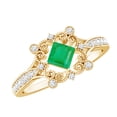 thumbnail image 1 of Rosec Jewels Antique Inspired Emerald Engagement Ring - AAA Quality - Emerald Diamond Ring - with Jewelry Box, 14K Yellow Gold, US 7.50, 1 of 8