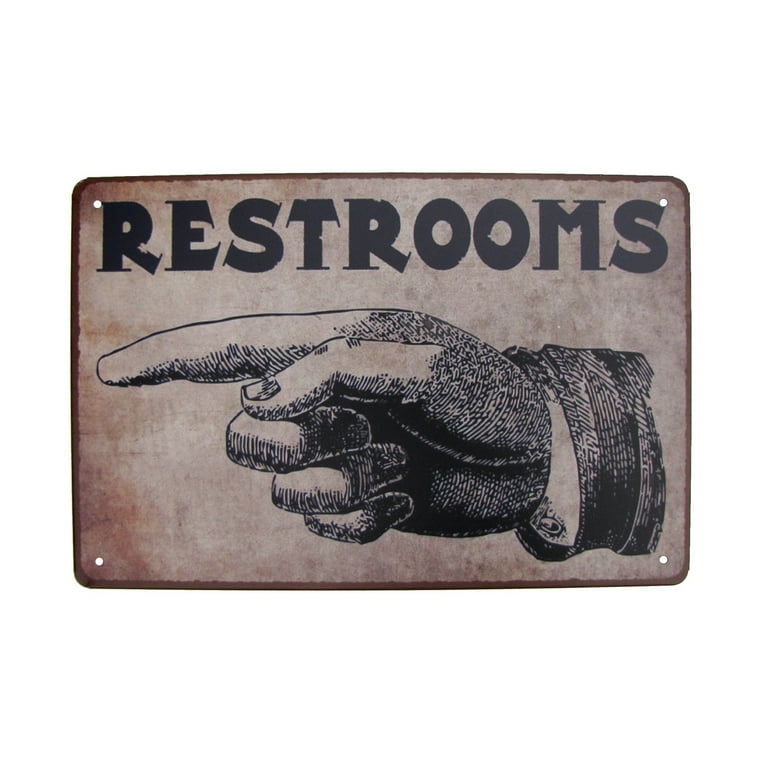 Vintage Finger Point Arrow Restrooms Sign Restaurant Bar Pub Bathroom Wall Decor