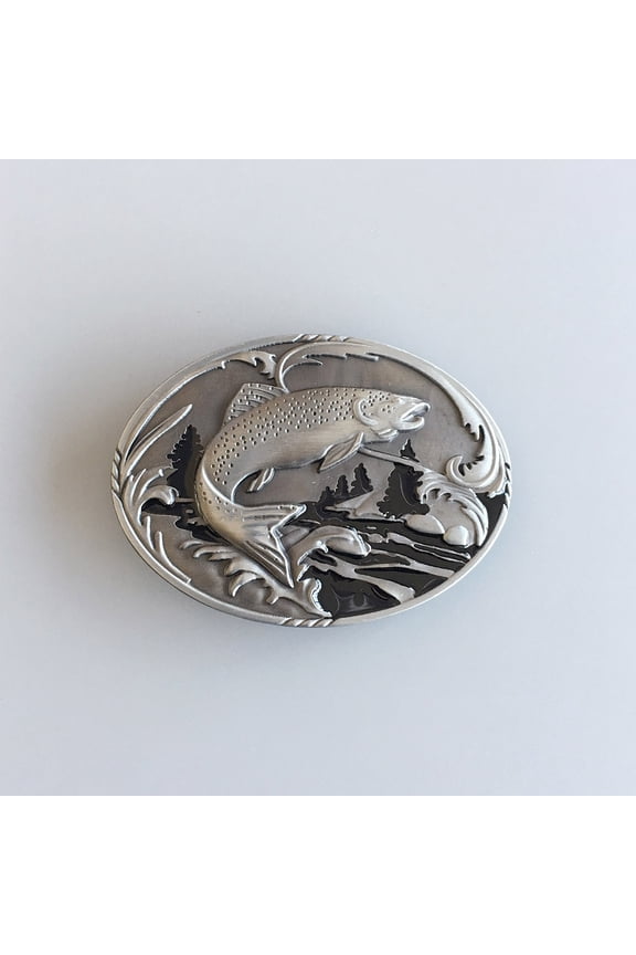 Vintage Style Fish Fishing Wildlife Fisherman Western Oval Belt Buckle also Stock in the US