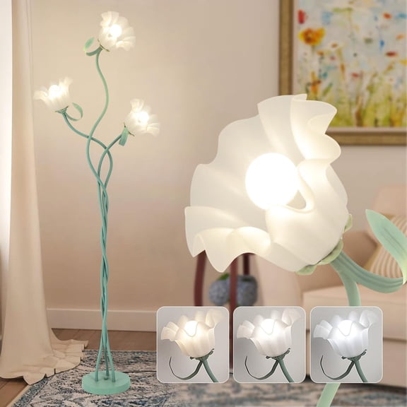 Vintage Style Floor Lamp, Adjustable Gooseneck Design, 3-head Floral Lighting, Lily of the Valley Inspired, Led Standing Multiple Color Temperatures, Modern Home Decor, Living Room