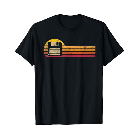 Vintage Style Floppy Disk Silhouette Retro Sunset 80s Gift T-Shirt ...