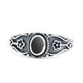 thumbnail image 1 of Vintage Style Flower Design Oval Fashion Black Onyx Ring Band 925 Sterling Silver Size 7, 1 of 5