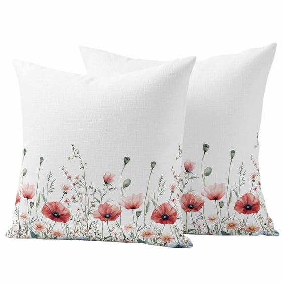 Vintage Style Flower Pillow Covers 2 Pack Watercolor Red Concubine Pillowcase Waterproof Outdoor Throw Pillow Cover for Patio Garden Square Cushion 16”x16”