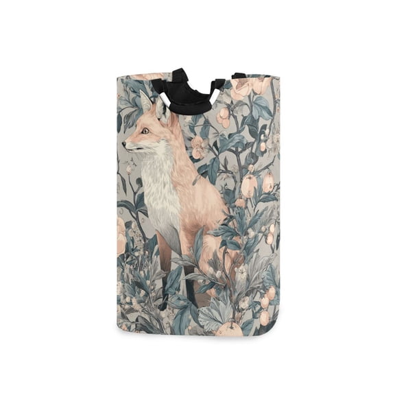 Vintage Style Fox in Flowers Leaves Laundry Basket with Handles Foldable Laundry Hamper Freestanding Washing Bin 50L