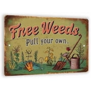 Vintage-Style "Free Weeds Pull Your Own" Sign - Playful Garden Decor with Faded Green Background and Rustic Charm