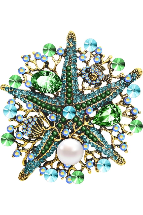 Vintage Style Full Rhinestone Austrian Crystal Starfish Brooch for Women Corsage Pin Ocean World Animal Brooches Pin