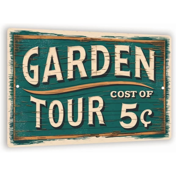 Vintage-Style "Garden Tour" Metal Sign - Rustic Green Decor with Bold White Letters, 8" x 12"