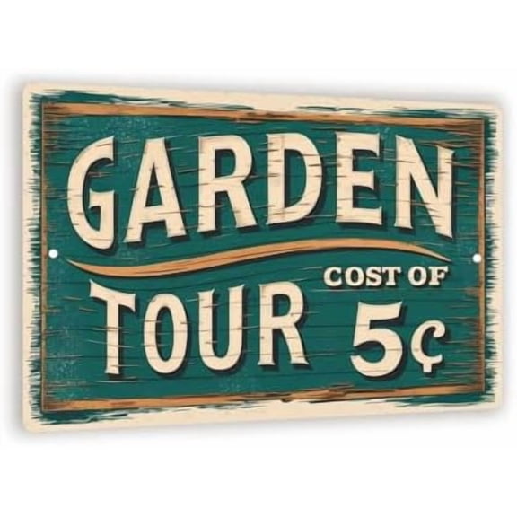 Vintage-Style "Garden Tour" Metal Sign - Rustic Green Decor with Bold White Letters, 8" x 12"