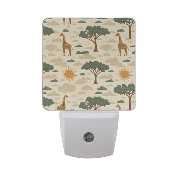 Vintage Style Giraffes Trees Sun Clouds LED Night Light Sensor Lamp Plug-in Adjustable Brightness 2 Pack