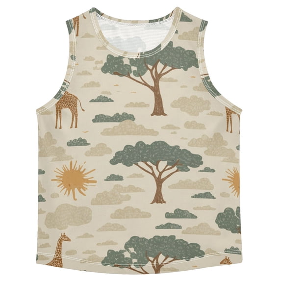 Vintage Style Giraffes Trees Sun Clouds Vest Undershirt Tank Top Sleeveless Quick Dry 4T