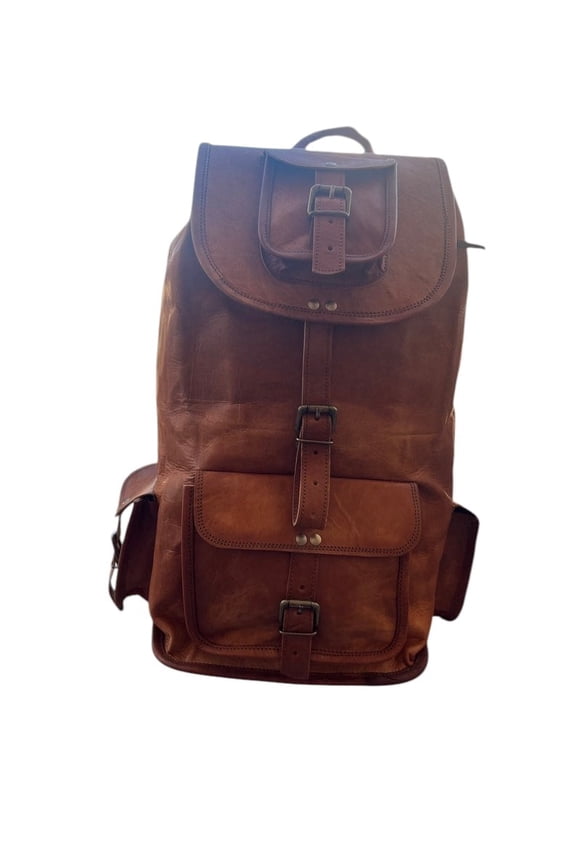 Vintage Style Goat Leather Backpack Handmade Brown Travel Bag