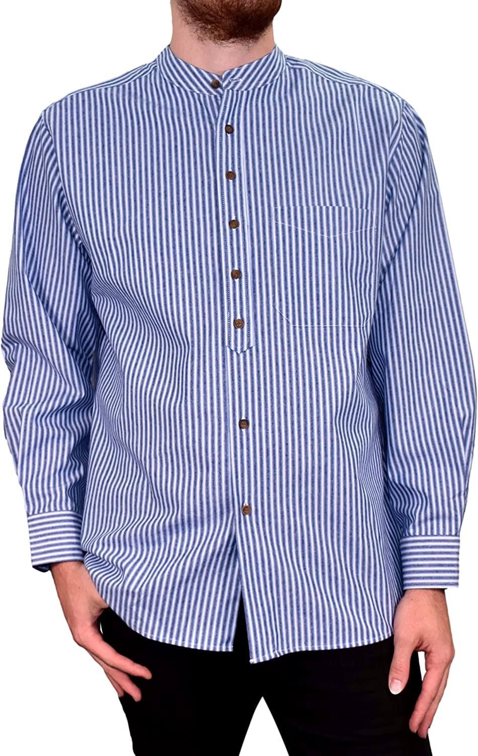 Mid Blue Grandad Neck T-shirt