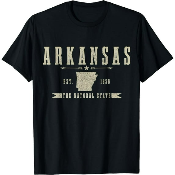Vintage Style Graphic T-Shirt Natural State Arkansas Print Apparel