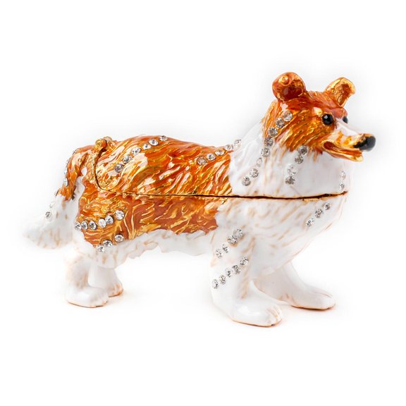 Vintage Style Hand-Painted Dog- English Shepherd Trinket Box
