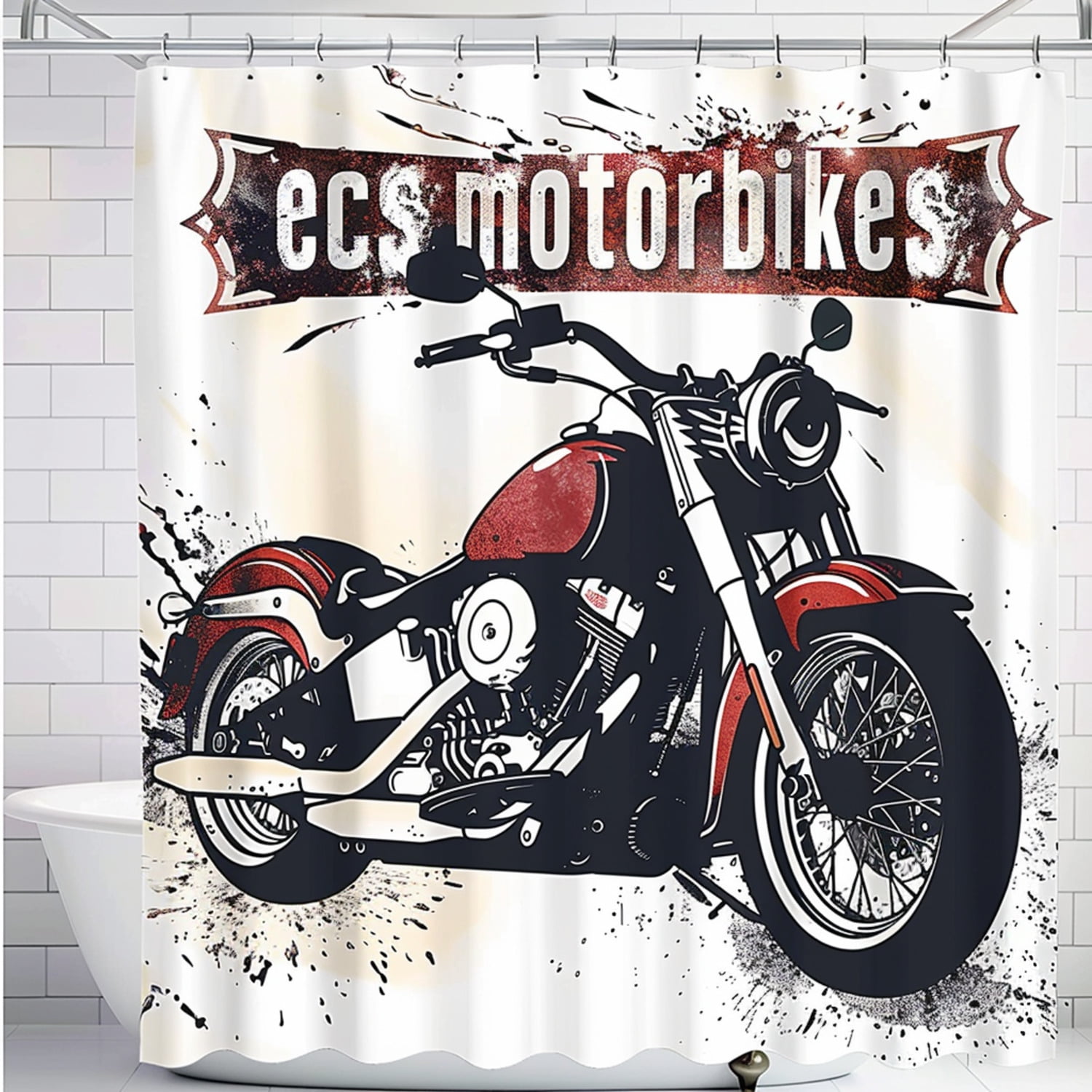 Vintage Style Harley Davidson Motorcycle Shower Curtain with "ECS