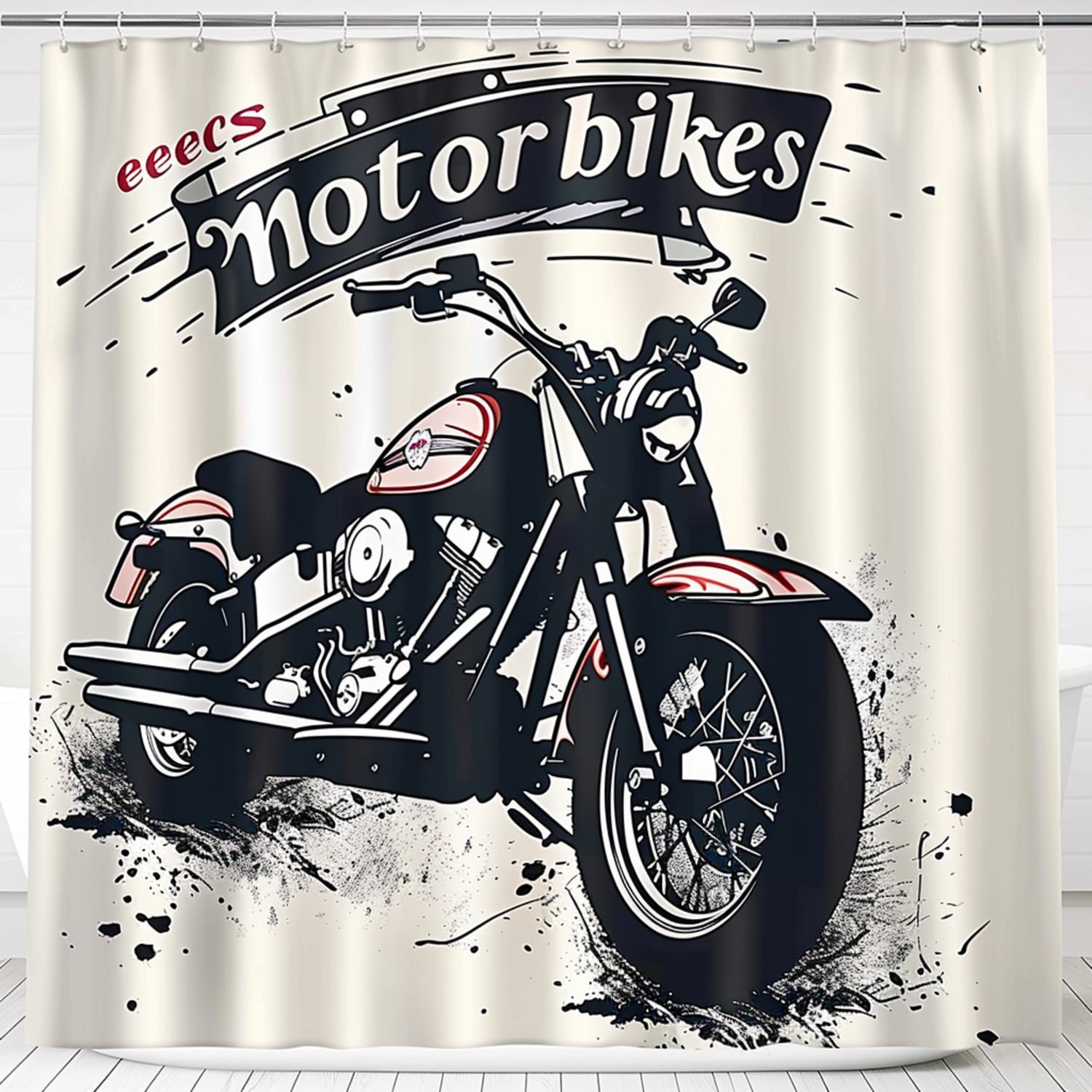 Vintage Style Harley Davidson Motorcycle Shower Curtain with ECS
