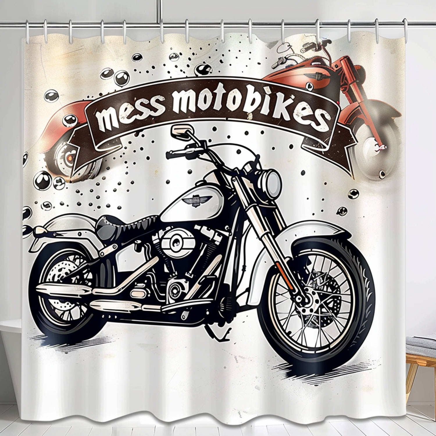 Vintage Style Harley Davidson Motorcycle Shower Curtain with "ECS