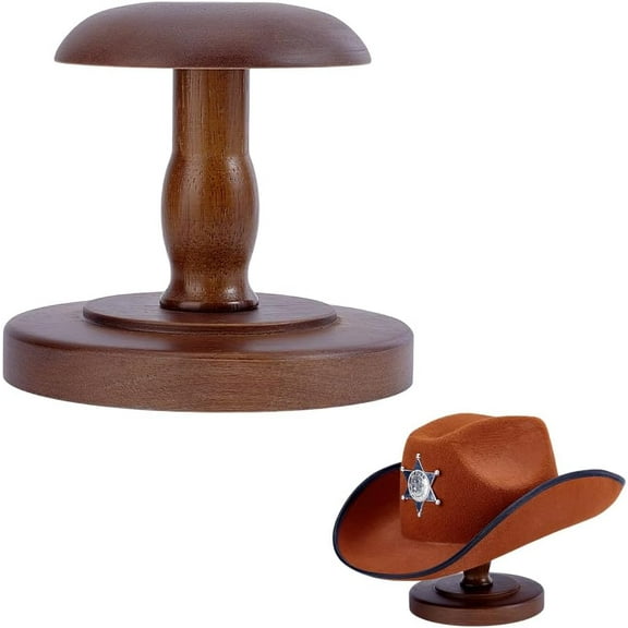 Vintage Style Hat Rack Stand Mushroom Shaped Hat Display Rack for Vendors Wood Coffee Cowboy Hat Rack Wig Holder Display Hat Organizer for Closet Home Decor 6.34"x5.91" Coffee