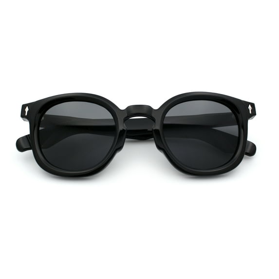 Vintage Style Iconic Keyhole Horn Rim Plastic Round Hipster Sunglasses [All Black]