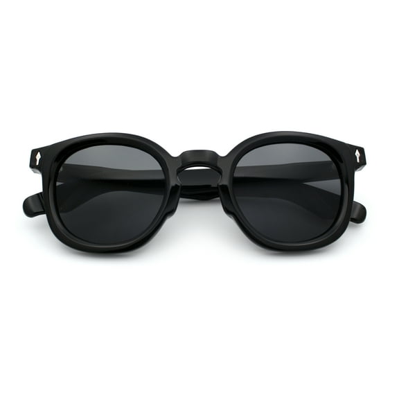 Vintage Style Iconic Keyhole Horn Rim Plastic Round Hipster Sunglasses [All Black]