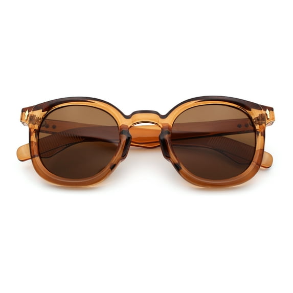 Vintage Style Iconic Keyhole Horn Rim Plastic Round Hipster Sunglasses [All Brown]