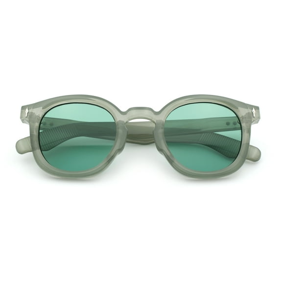 Vintage Style Iconic Keyhole Horn Rim Plastic Round Hipster Sunglasses [All Green]