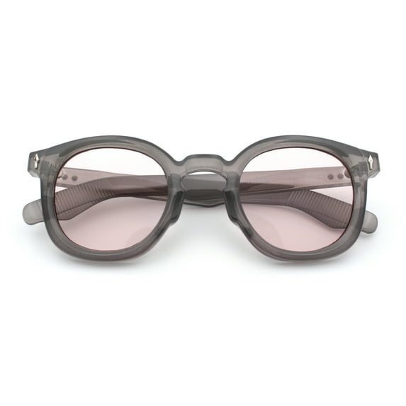 Vintage Style Iconic Keyhole Horn Rim Plastic Round Hipster Sunglasses [Slate Pink]