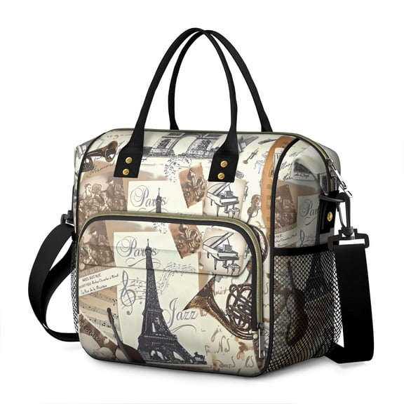 Vintage Style Insulated Tote Bag - Leakproof Cooler Bag for Travel & Beach with Multi-Pocket Design, Fashion Paris Inspired Lunch Tote for Women & Men