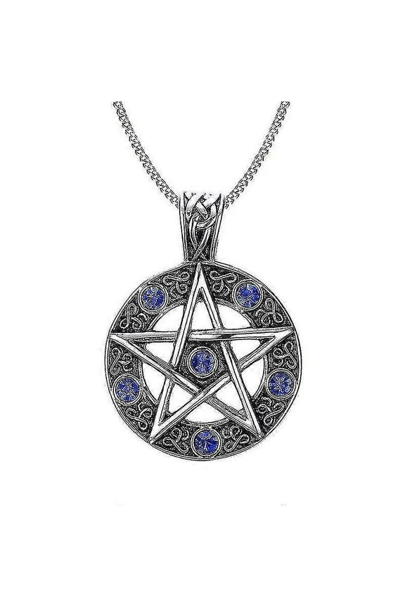 Vintage Style Jewelry Pentagram Pentacle Pagan Wiccan Witch Gothic Pewter Pendant Necklace For Men Woman 24" Chain Choker-XK11723