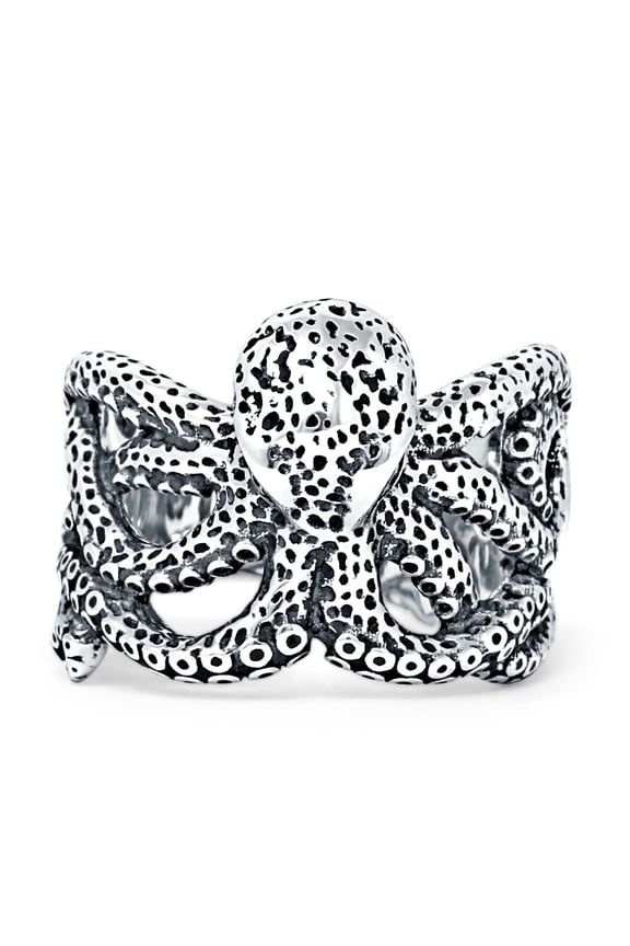 Vintage Style Kraken Octopus Oxidized Ring 925 Sterling Silver Size 5