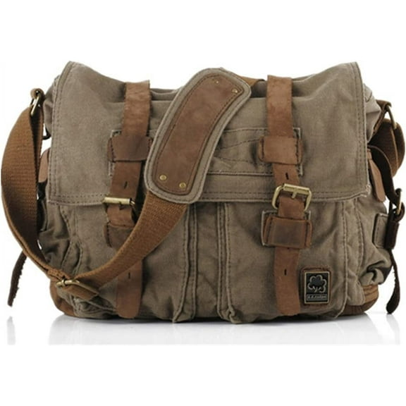 Vintage  Style Leather Canvas Laptop Bag - Medium Size