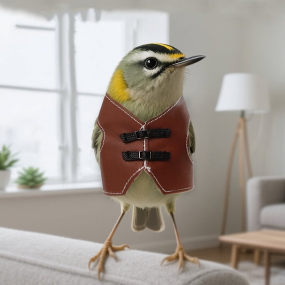 Vintage Style Leather Vest for Pet Birds, Adjustable Bird Clothes for Parrots Conures and Cockatiels, Brown Size S